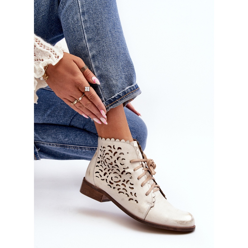 Zazoo 2871 Damen-Stiefeletten mit durchbrochener Schnürung, Gold, gebürstet golden 1