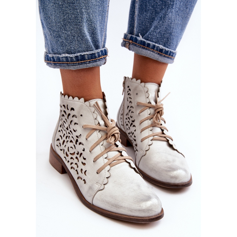 Zazoo 2871 Damen-Stiefeletten mit durchbrochener Schnürung, Silber 1