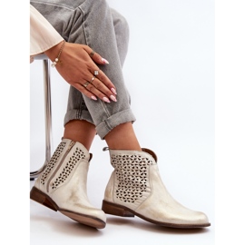 Zazoo 2791 Leder-Stiefeletten mit Lochmuster, Gold weiß 1