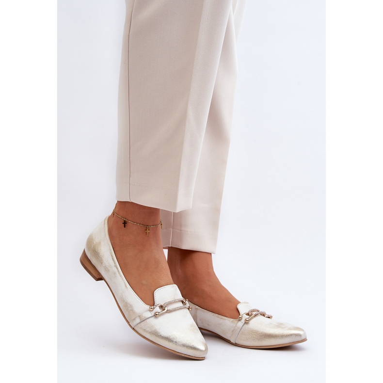 Zazoo 2885 Ballerinas aus Leder mit Gold- und Weißverzierung golden 2