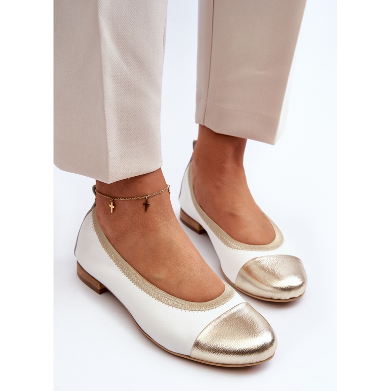 Zazoo 2890 Lederballerinas Weiß und Gold 1