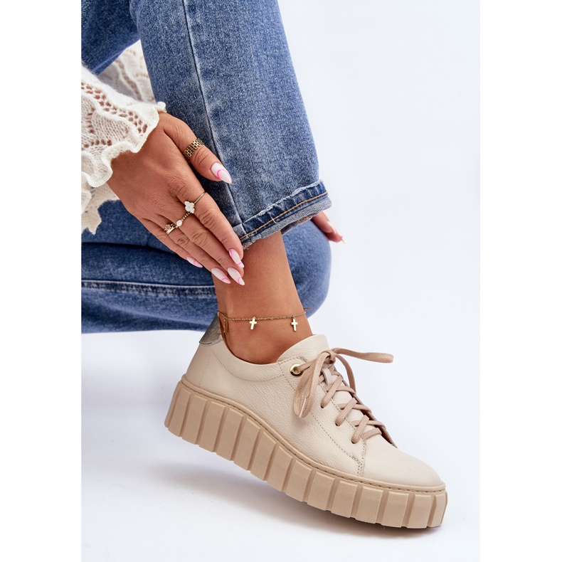 Zazoo 2919 Damen-Lederschuhe mit dicker Sohle, Beige 1