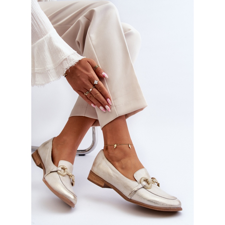 Zazoo 2880 Damen-Mokassins aus Leder mit Goldverzierung golden 1