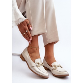 Zazoo 2880 Damen-Mokassins aus Leder mit Goldverzierung golden 2