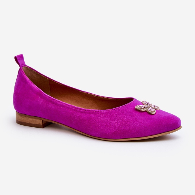 Zazoo 2887 Ballerinas aus Wildleder mit dekorativem Schmetterling in Fuchsia rosa 1