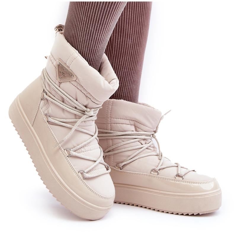 Seastar Damen-Plateau-Schneestiefel mit Schnürung, Beige 6