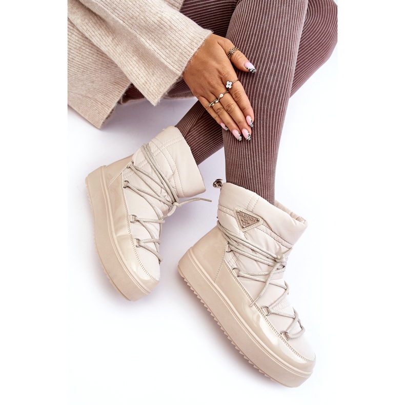 Seastar Damen-Plateau-Schneestiefel mit Schnürung, Beige 3