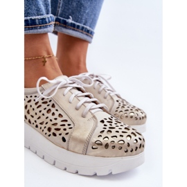 Zazoo 2821 Damen-Lederschuhe, durchbrochenes Gold golden 1