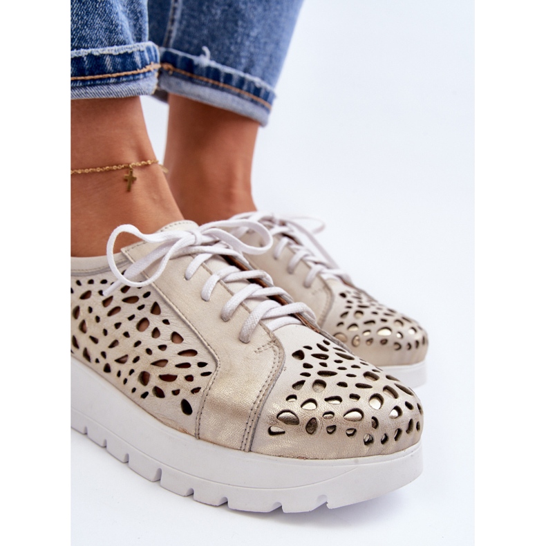 Zazoo 2821 Damen-Lederschuhe, durchbrochenes Gold golden 1