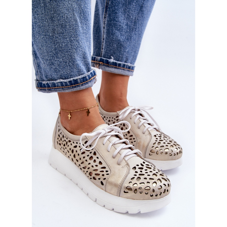 Zazoo 2821 Damen-Lederschuhe, durchbrochenes Gold golden 2