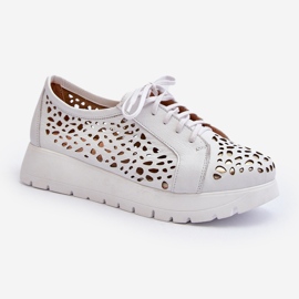 Zazoo 2821 Durchbrochene Lederschuhe für Damen weiß 1