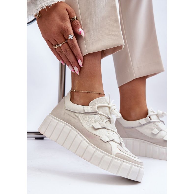 Damen-Sportschuhe aus Leder auf der Plattform M01/1 Zazoo Hellbeige 1