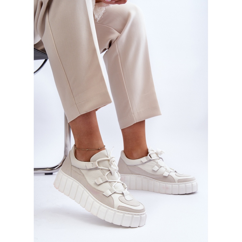 Damen-Sportschuhe aus Leder auf der Plattform M01/1 Zazoo Hellbeige 2