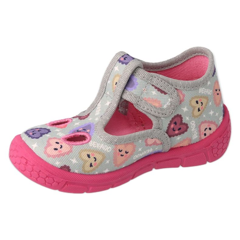 Befado Kinderhausschuhe mit Klettverschluss 630P007, Grau und Rosa 1