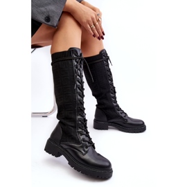 Damen-Schnürstiefel mit elastischem Obermaterial Schwarz Virxinia 5