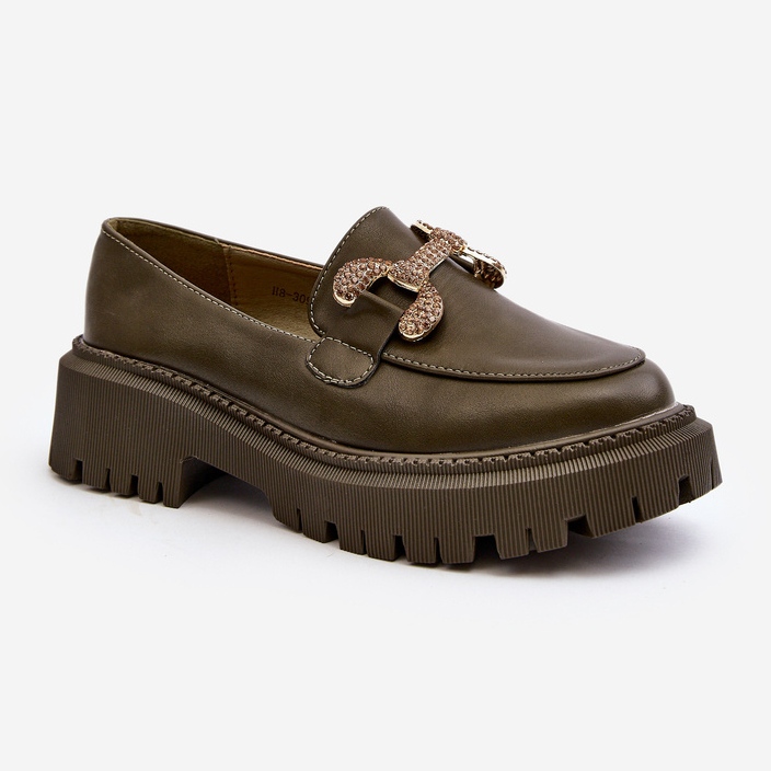 Damen-Mokassins mit Verzierung, dunkelgrüner Gargi 1