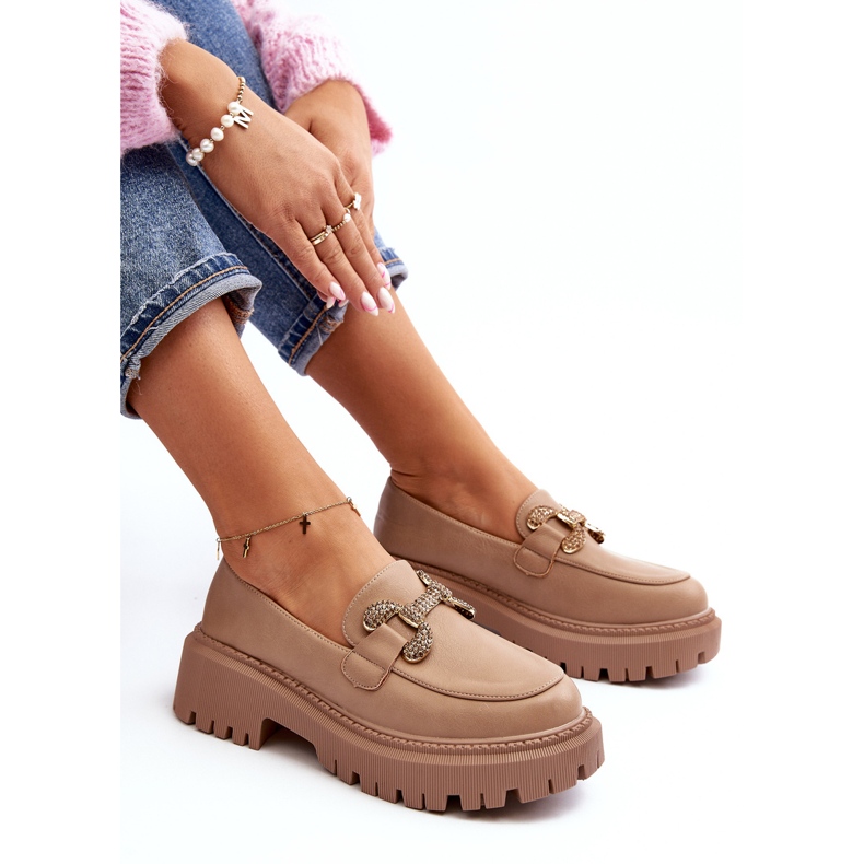 Damen-Mokassins mit Verzierung, dunkelbeige Gargi 1