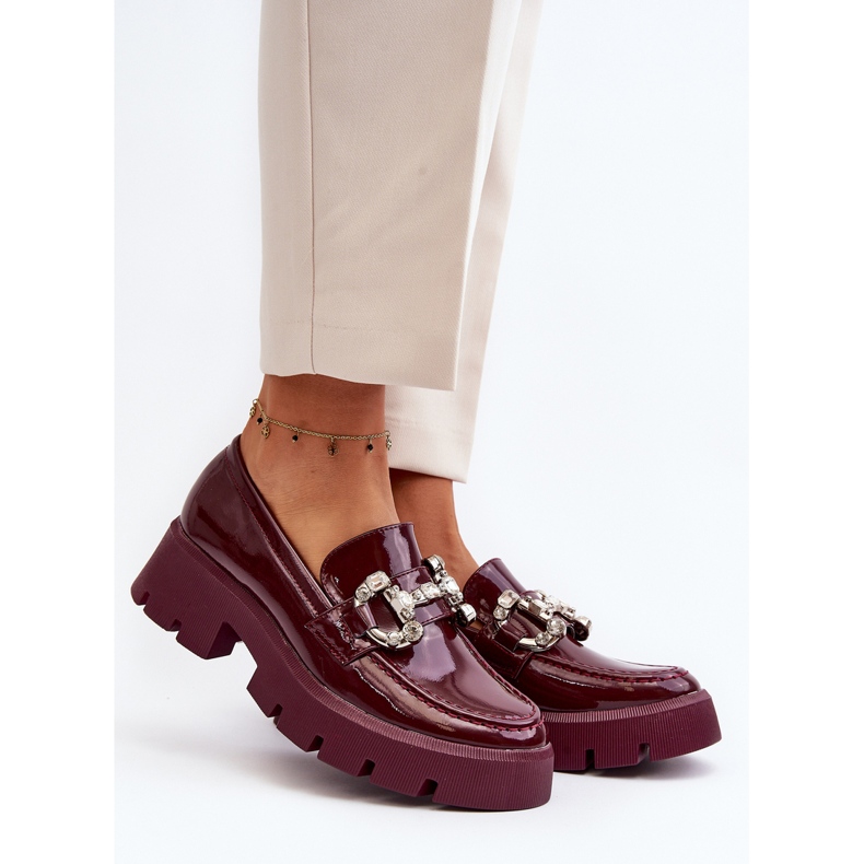 Damen-Mokassins aus Lackleder mit Verzierung, Burgunderrot Arsaba 2