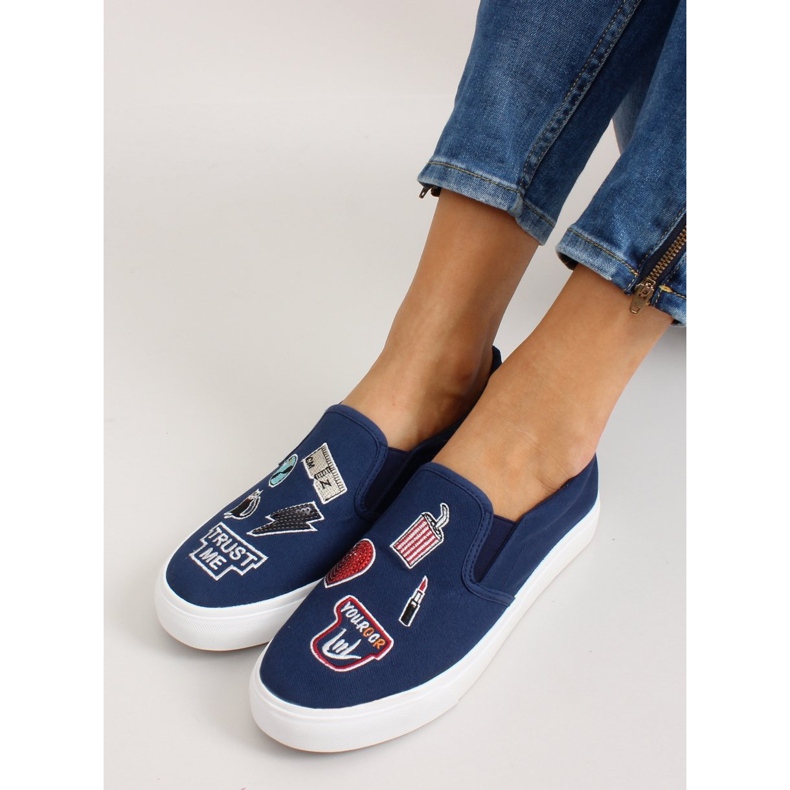 Turnschuhe zum Hineinschlüpfen mit Stickerei NB102P Dunkelblau marineblau 1