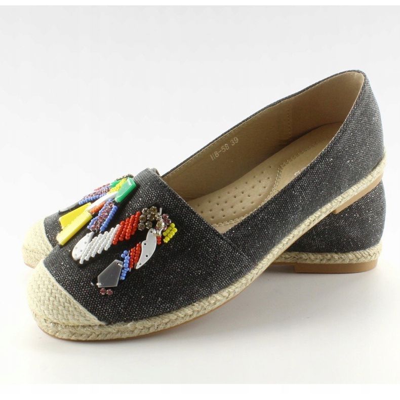 Espadrilles mit bunten H8-58 schwarzen Perlen 1