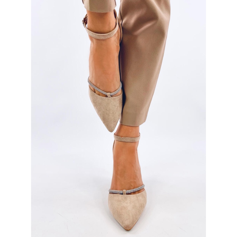 Ingrid Khaki-Pumps mit hohen Absätzen und Strasssteinen beige 1