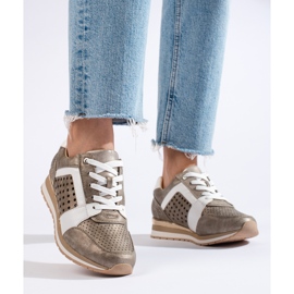 Daszyński goldene durchbrochene Damen-Sneaker 1