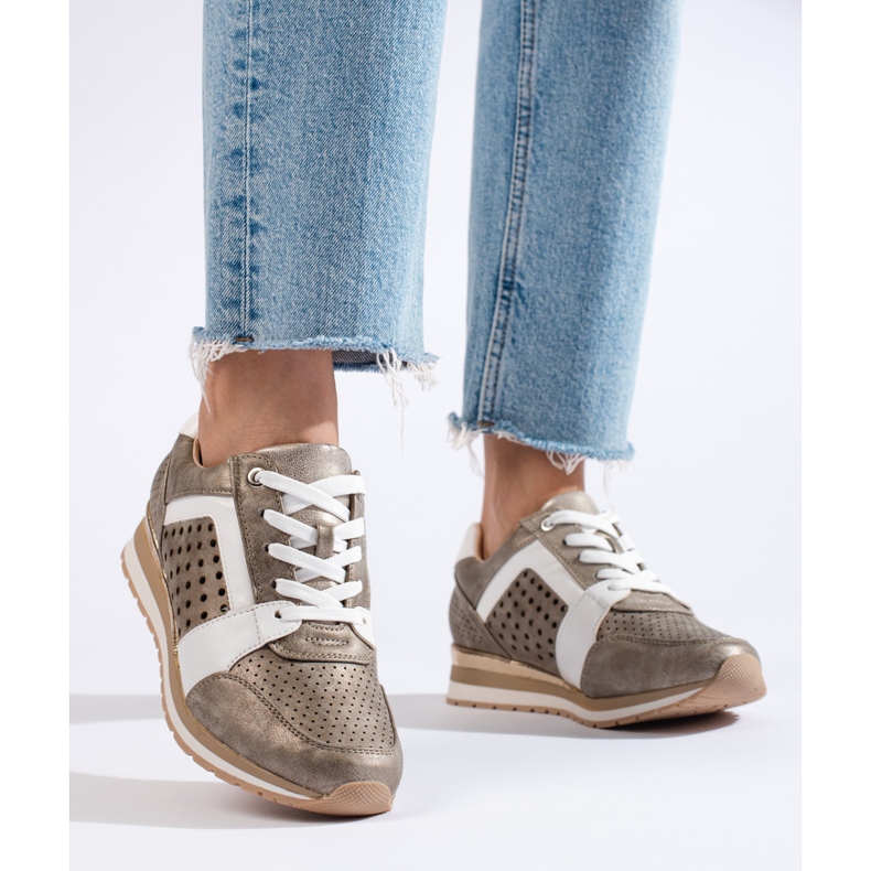 Daszyński goldene durchbrochene Damen-Sneaker 1