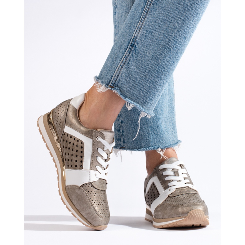 Daszyński goldene durchbrochene Damen-Sneaker 2