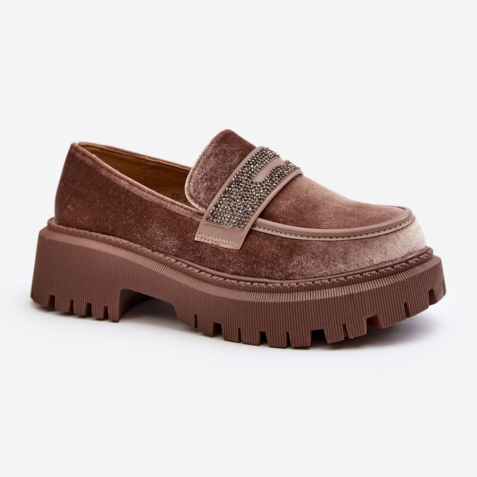 Velours-Mokassins für Damen mit Verzierung, Braun Wendreda 1