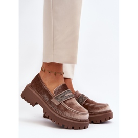 Velours-Mokassins für Damen mit Verzierung, Braun Wendreda 2