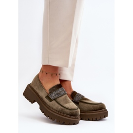 Velours-Mokassins für Damen mit Verzierung, Dunkelgrün Wendreda 2