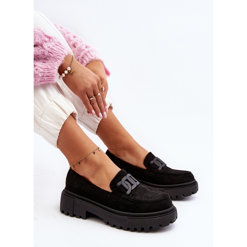 Damen-Mokassins mit Kette aus schwarzem Mevre 2