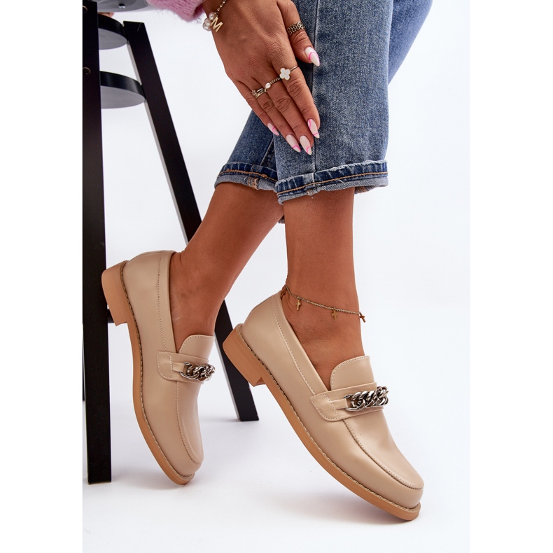 Damen-Loafer aus Öko-Leder mit Kette, Beige Nohlies 1