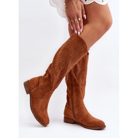 S.barski HY66-150 Durchbrochene flache Kamelstiefel braun 2