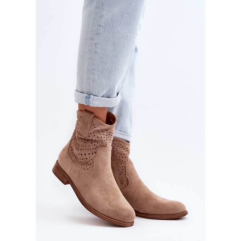 S.barski HY66-135 Durchbrochene Damenstiefel auf flachen Absätzen Beige 2
