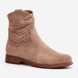 S.barski HY66-135 Durchbrochene Damenstiefel auf flachen Absätzen Beige 1