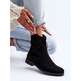 S.barski HY66-135 Durchbrochene Damenstiefel mit flachem Absatz, Schwarz 2