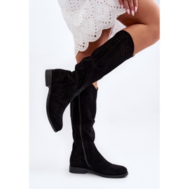 S.barski HY66-150 Durchbrochene Stiefel mit flachem Absatz, Schwarz 1