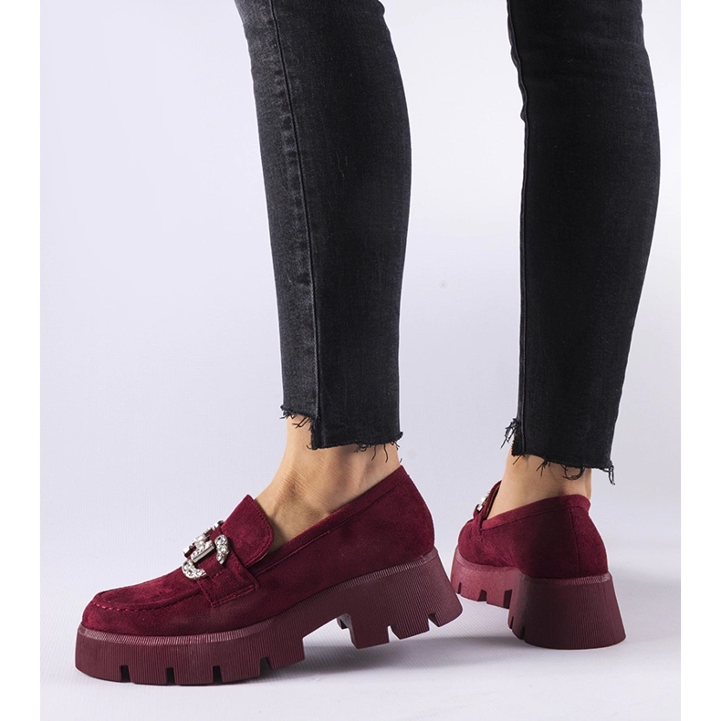 Giacomo burgunderfarbene Mokassins mit Strasssteinen rot 1