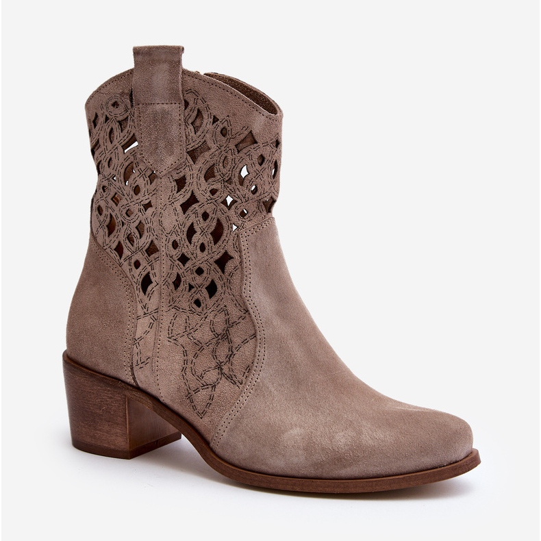 Zazoo 3394 Durchbrochene Cappucino-Stiefel mit hohem Absatz für Damen beige 2