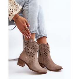 Zazoo 3394 Durchbrochene Cappucino-Stiefel mit hohem Absatz für Damen beige 1