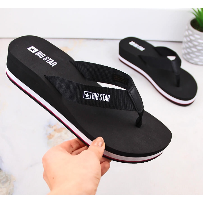 Schwarze Damen-Flip-Flops mit Keilabsatz Big Star JJ274A332 1