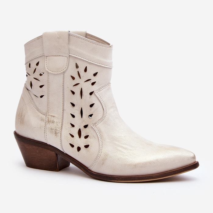 Zazoo 2870 Leder durchbrochene Stiefel mit niedrigem Absatz Silber 2