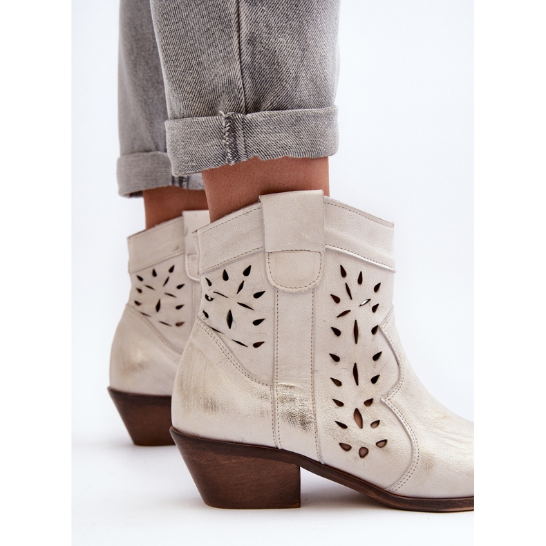 Zazoo 2870 Leder durchbrochene Stiefel mit niedrigem Absatz Silber 1