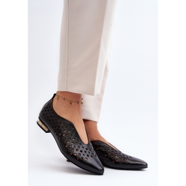 Zazoo 2883 Durchbrochene Ballerinas aus Naturleder, Schwarz 2