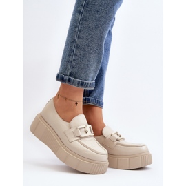 Zazoo 20101 Modische Leder-Plateauschuhe, Hellbeige 2