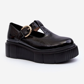 Zazoo 20102 Modische Lacklederschuhe auf massivem Plateau, Schwarz 1