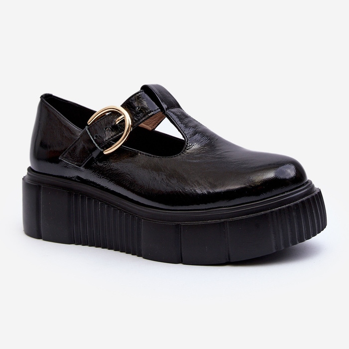 Zazoo 20102 Modische Lacklederschuhe auf massivem Plateau, Schwarz 1