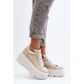 Zazoo 10165 Damen-Sportschuhe auf massivem Plateau, Beige 1