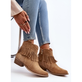 Zazoo 3430 Wildleder Damenstiefel mit Fransen, Beige 1